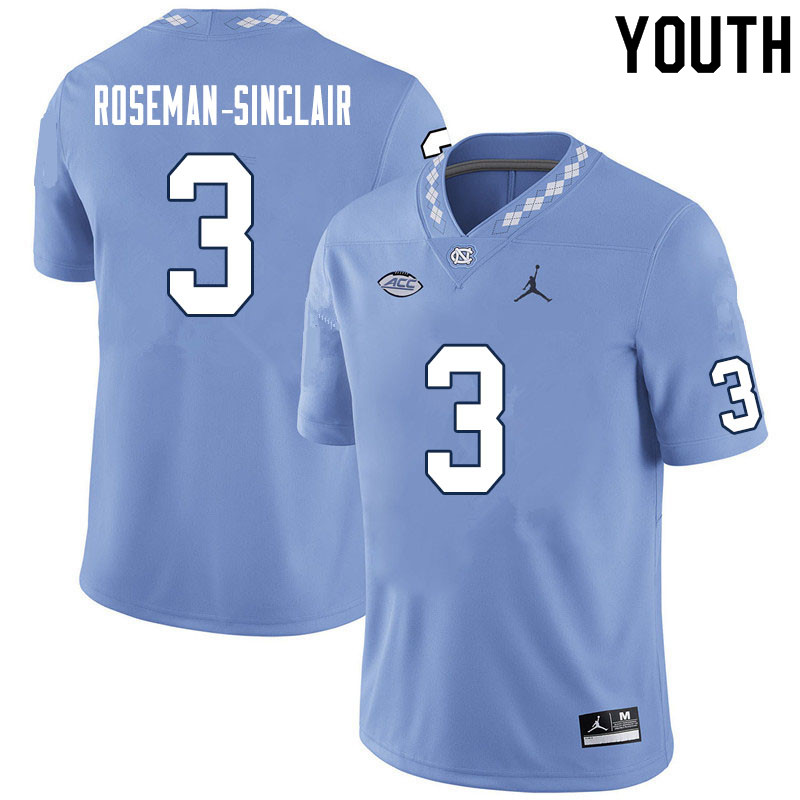Youth #3 Cameron Roseman-Sinclair North Carolina Tar Heels College Football Jerseys Sale-Carolina Bl